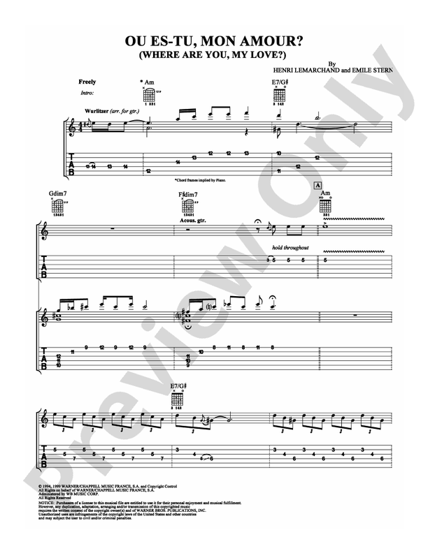 Ou Es-Tu, Mon Amour? - Guitar TAB (Digital Download)