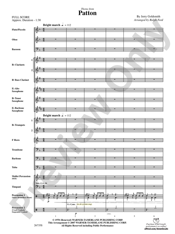 Patton - Concert Band Conductor Score & Parts (Digital Download)