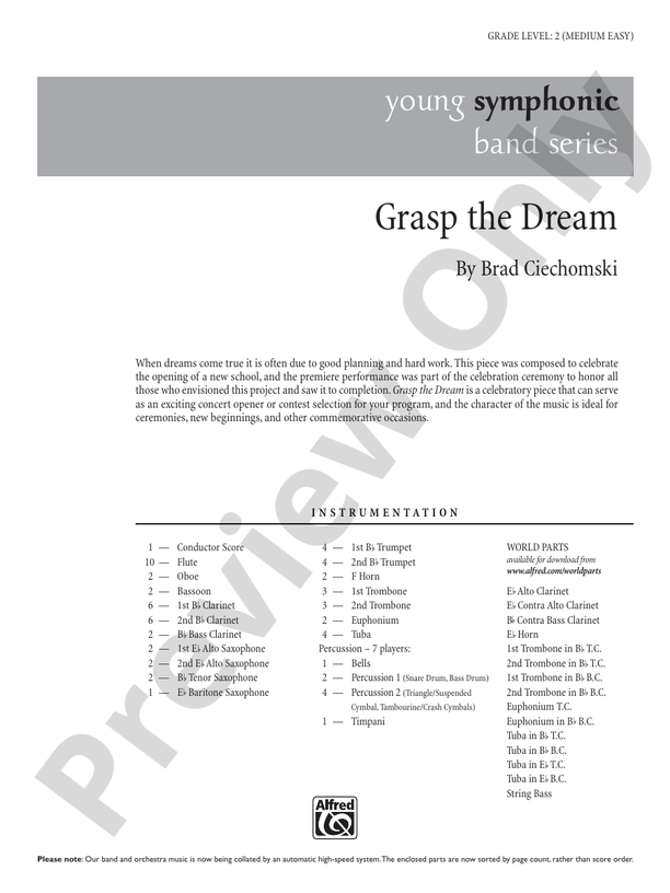 Grasp the Dream - Concert Band Conductor Score & Parts (Digital Download)