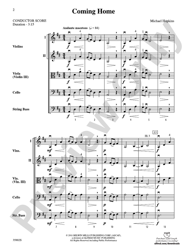 Coming Home – String Orchestra Conductor Score & Parts (Digital Download)