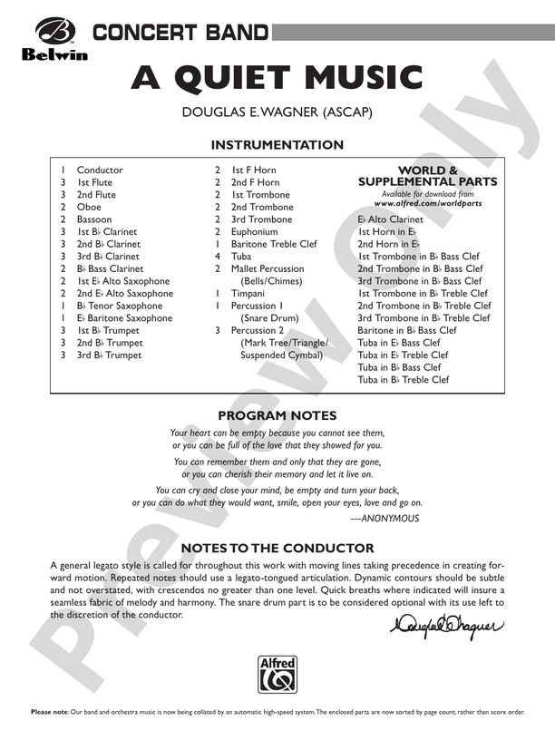 A Quiet Music - Concert Band Conductor Score & Parts (Digital Download)