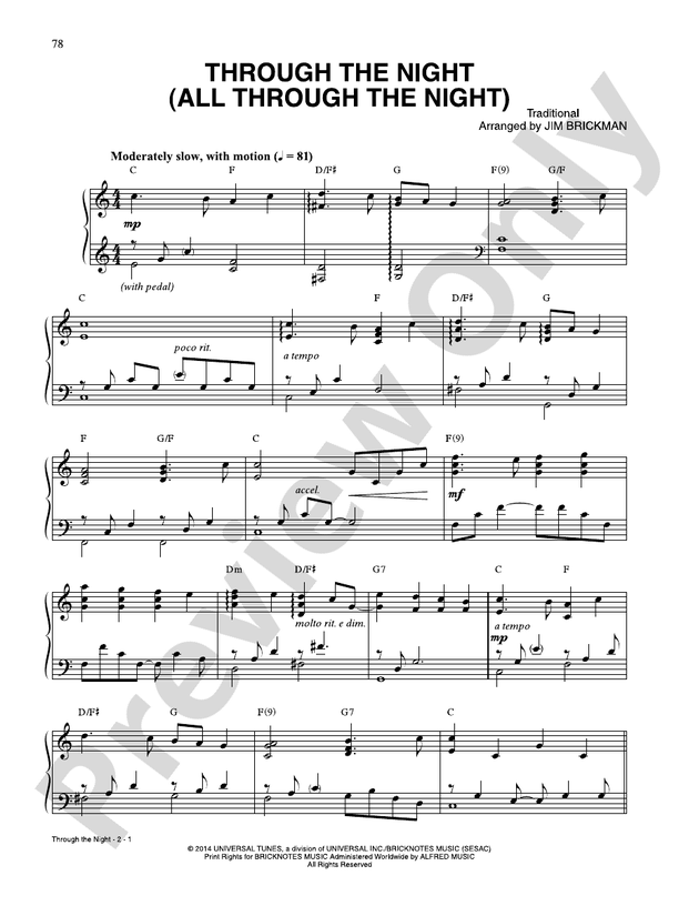 Through the Night (All Through the Night) -  Jim Brickman - PVG (Digital Download)