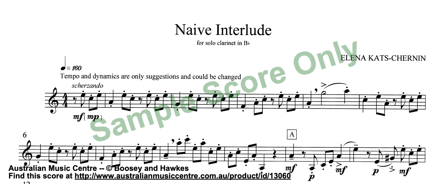 Kats-Chernin - 3 Short Pieces - Clarinet Solo Australian Music Centre 788.62/KAT2
