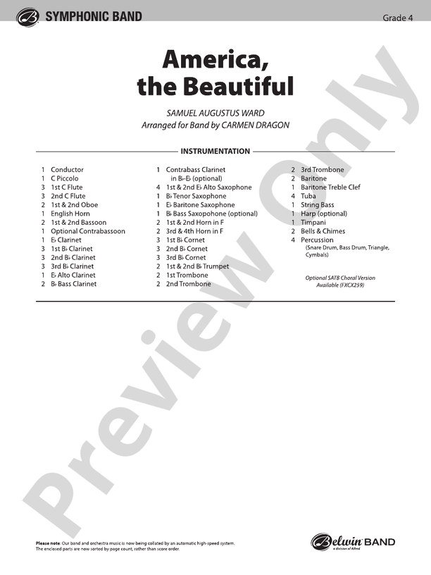 America the Beautiful - DSM-PK-0004413 - Concert Band Conductor Score & Parts (Digital Download)