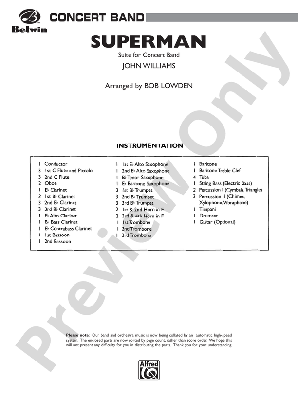 Superman - Concert Band Conductor Score & Parts (Digital Download)