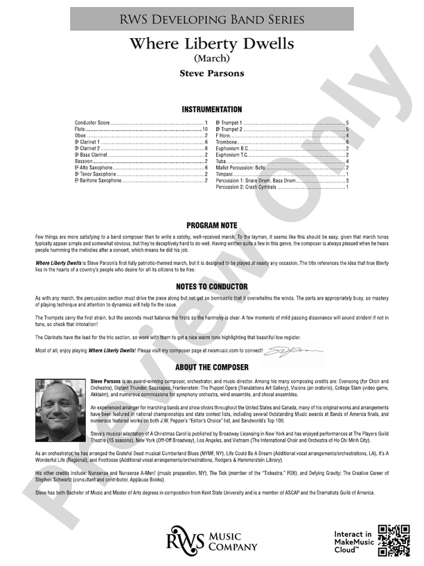 Where Liberty Dwells (March) - Concert Band Conductor Score & Parts(Digital Download)