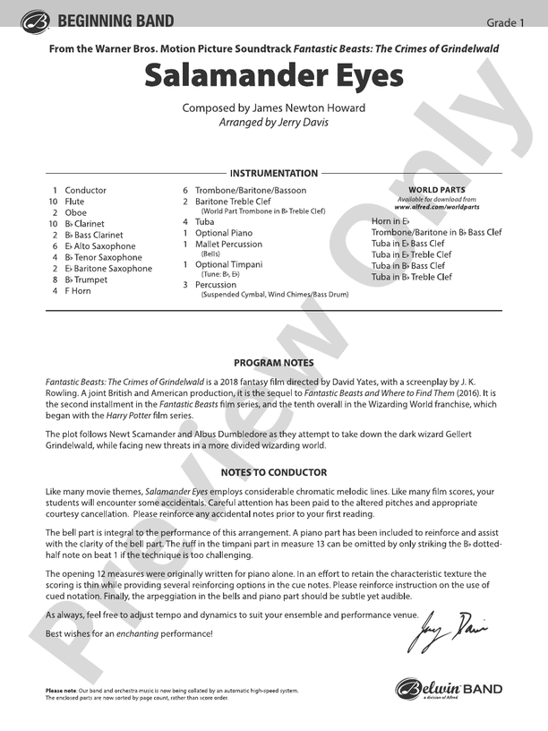 Salamander Eyes - Concert Band Conductor Score & Parts (Digital Download)