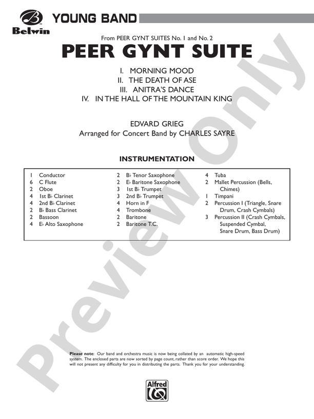 Peer Gynt Suite - Concert Band Conductor Score & Parts (Digital Download)