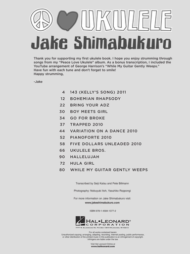 Jake Shimabukuro - Peace Love Ukulele - Ukulele Hal Leonard