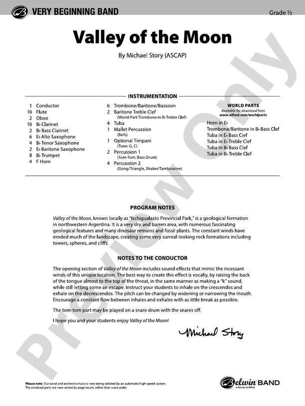 Valley of the Moon - Concert Band Conductor Score & Parts (Digital Download)