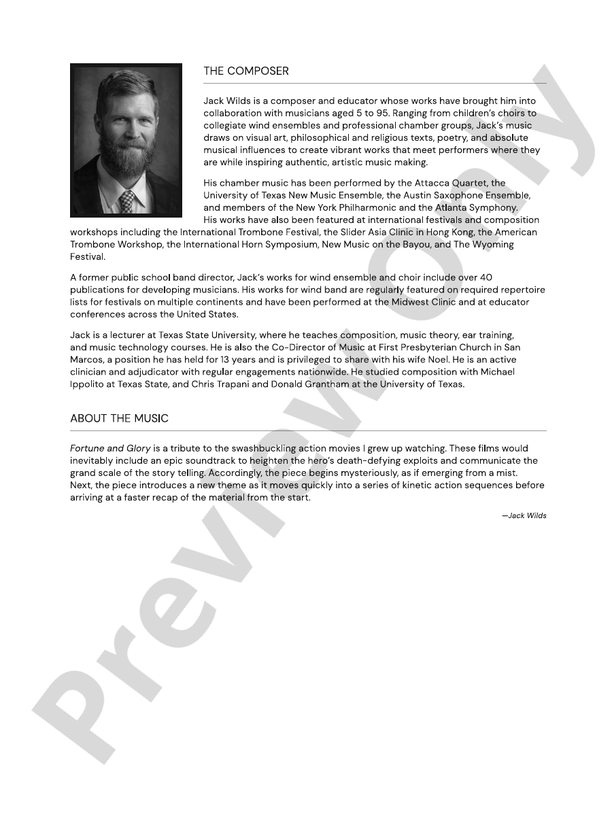 Fortune and Glory – Concert Band Conductor Score & Parts (Digital Download)