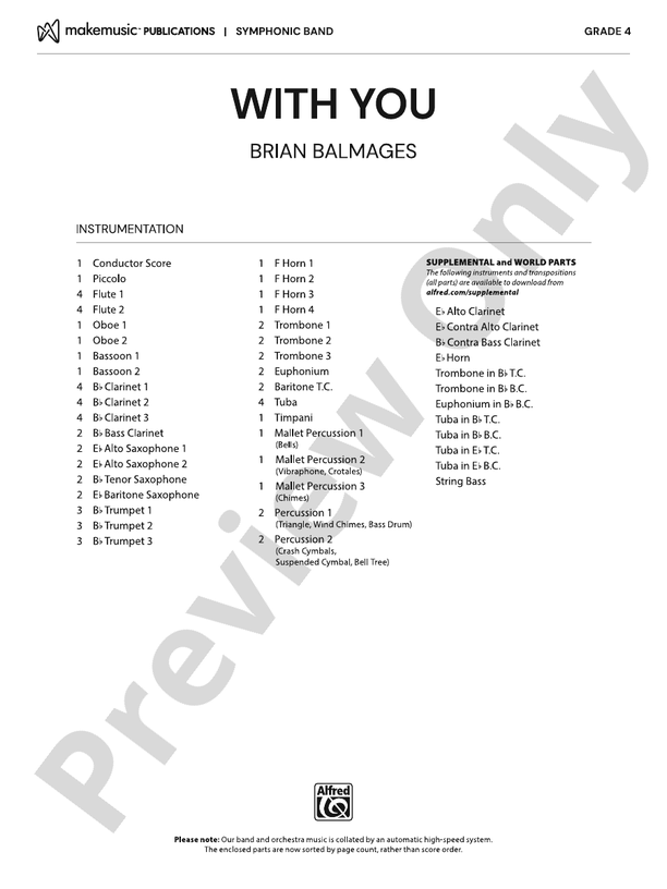 With You - Concert Band Conductor Score & Parts(Digital Download)