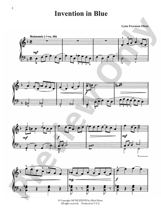 Invention in Blue - Piano Solo (Digital Download)