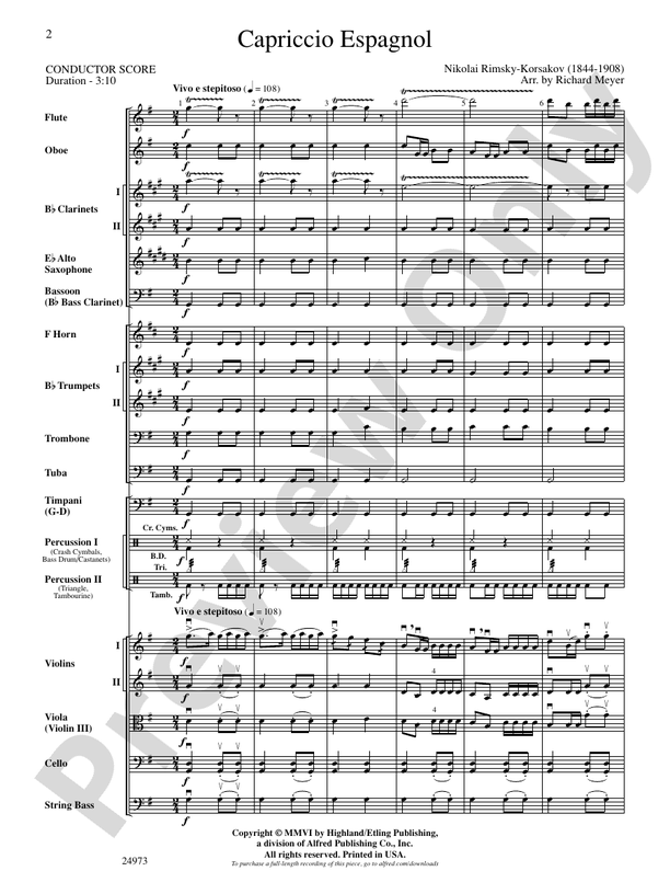 Capriccio Espagnol – Full Orchestra Conductor Score & Parts (Digital Download)