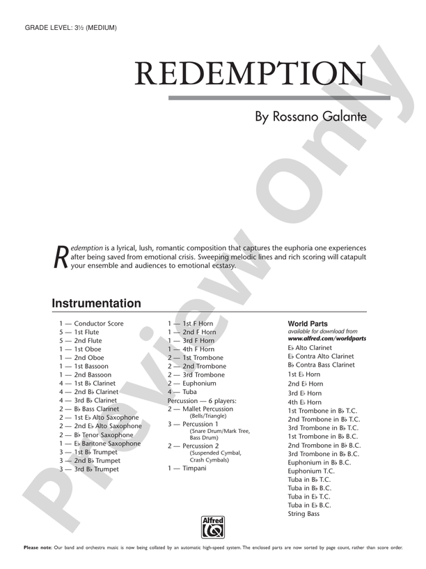 Redemption - Concert Band Conductor Score & Parts (Digital Download)