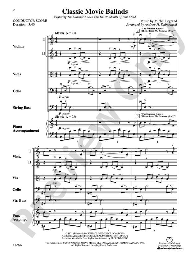 Classic Movie Ballads – String Orchestra Conductor Score & Parts (Digital Download)