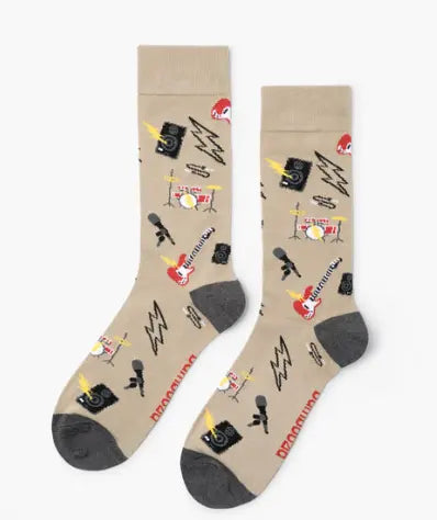 Bamboozld Mens Rock Band Socks Beige with Grey Tips Size 7-11
