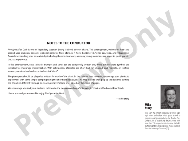 Five Spot After Dark – Jazz Ensemble Conductor Score & Parts (Digital Download)