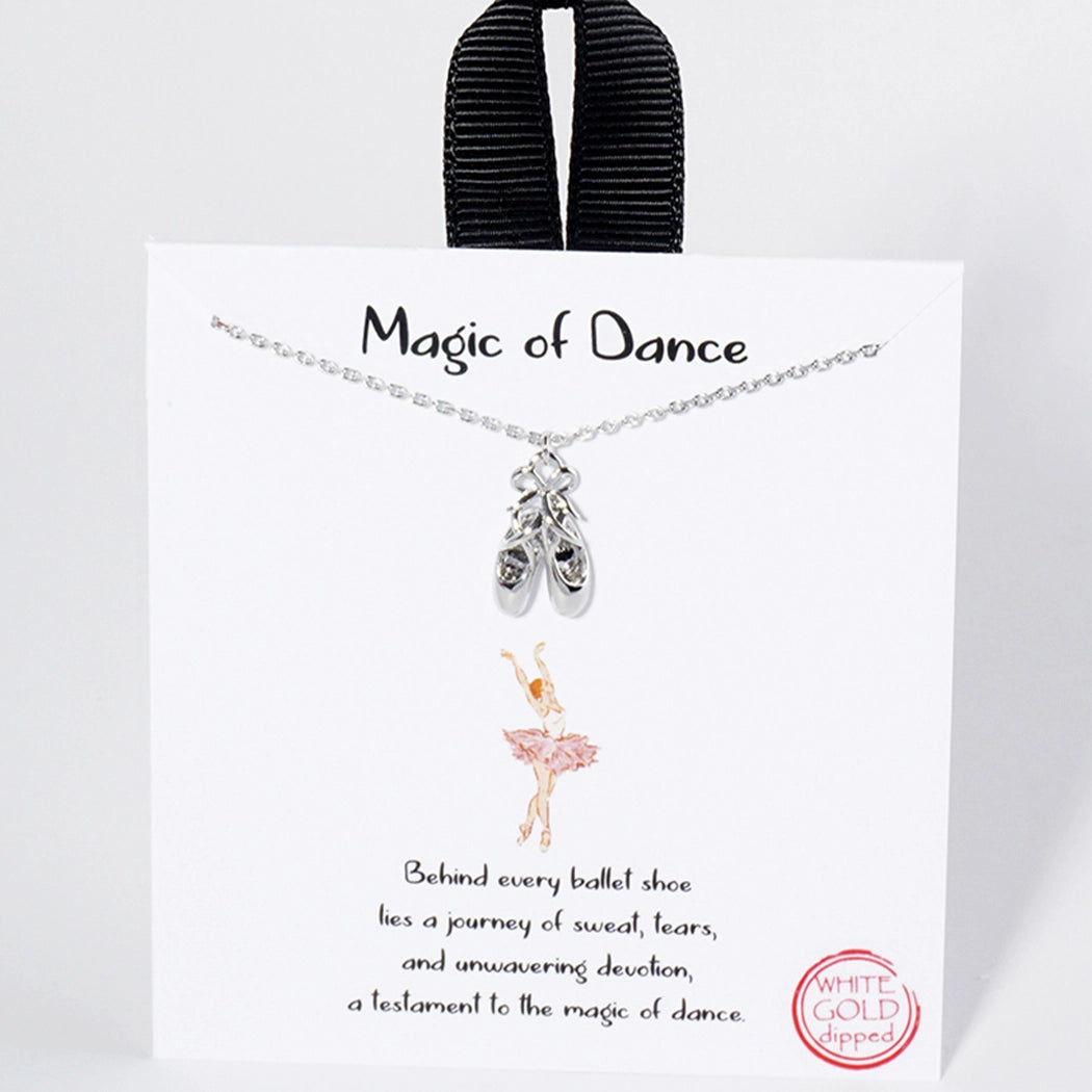 White Gold Plated Ballet Shoes Pendant and Necklace