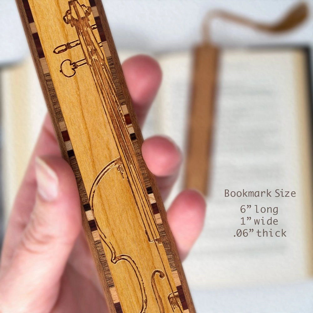 Handmade Engraved Wooden Violin Bookmark