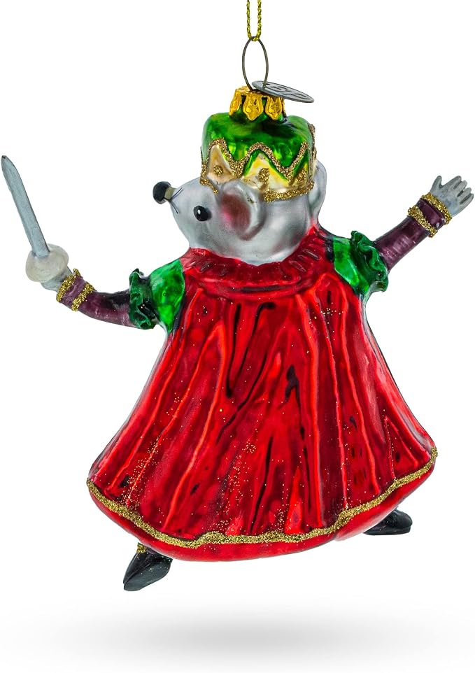 Glass Mouse King Wielding a Sword Hanging Christmas Decoration