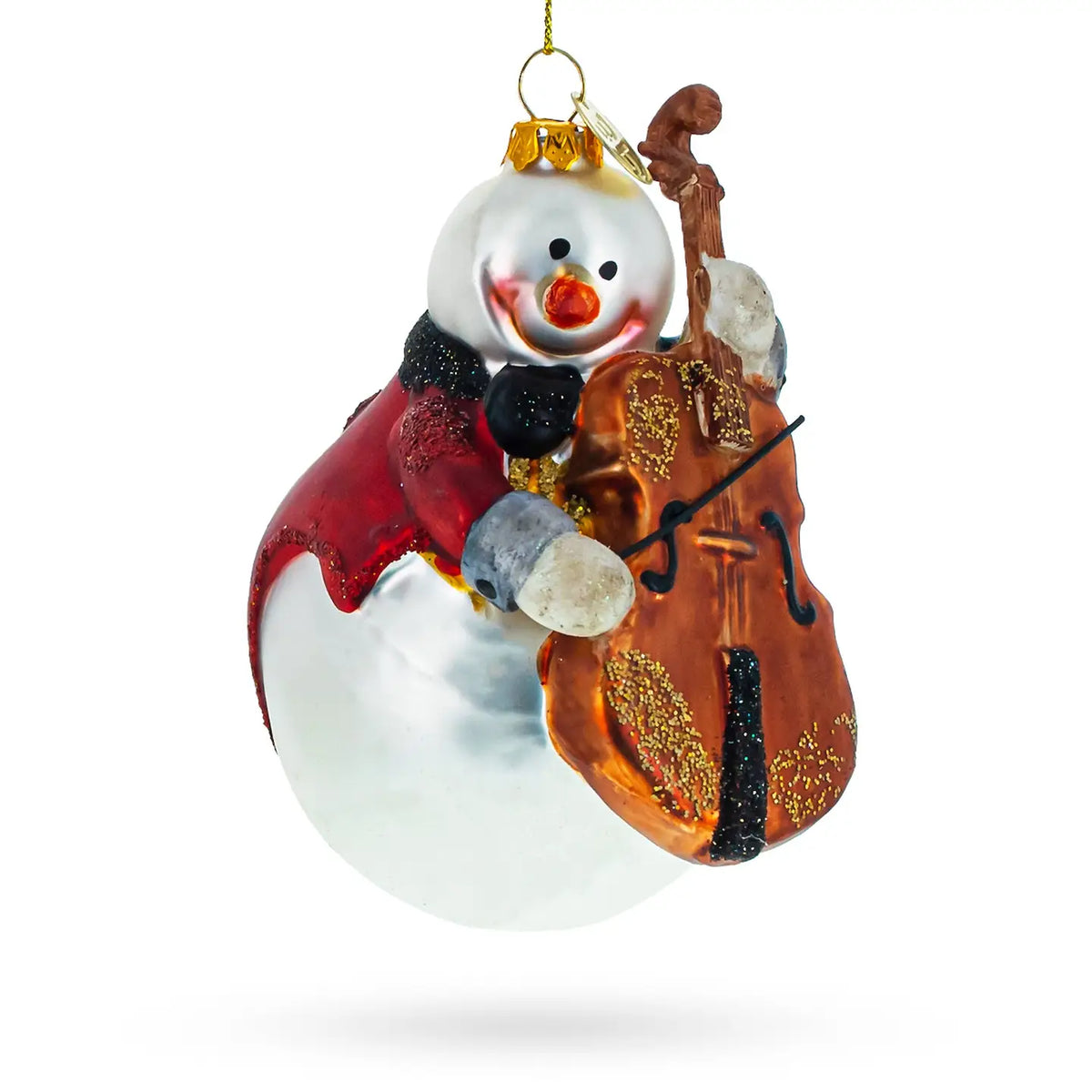 Glass Whimsical Snowman Playing the Double Bass Christmas Decoration