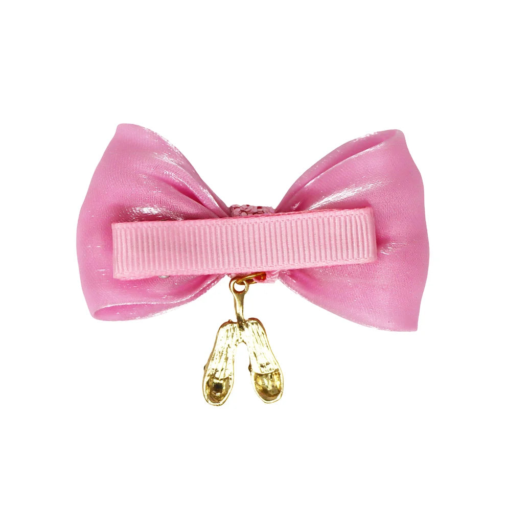 Ballerina Bow Hair Clip with Ballet Shoes Charm