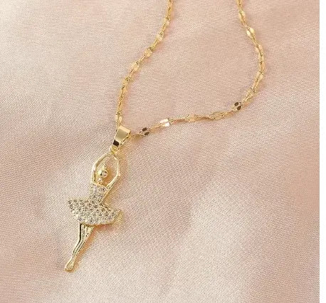 18k Gold Plated Ballerina Pendant with Crystals and Gold Chain