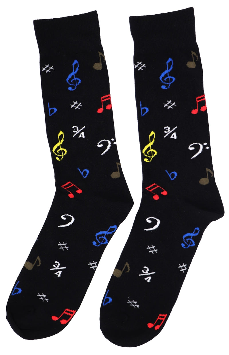 Black Unisex Crew Socks  with Colourful Music Symbols Size:5-9