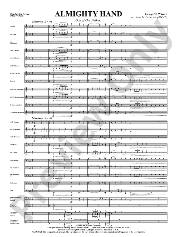 Almighty Hand - God of Our Fathers - Concert Band Conductor Score & Parts (Digital Download)