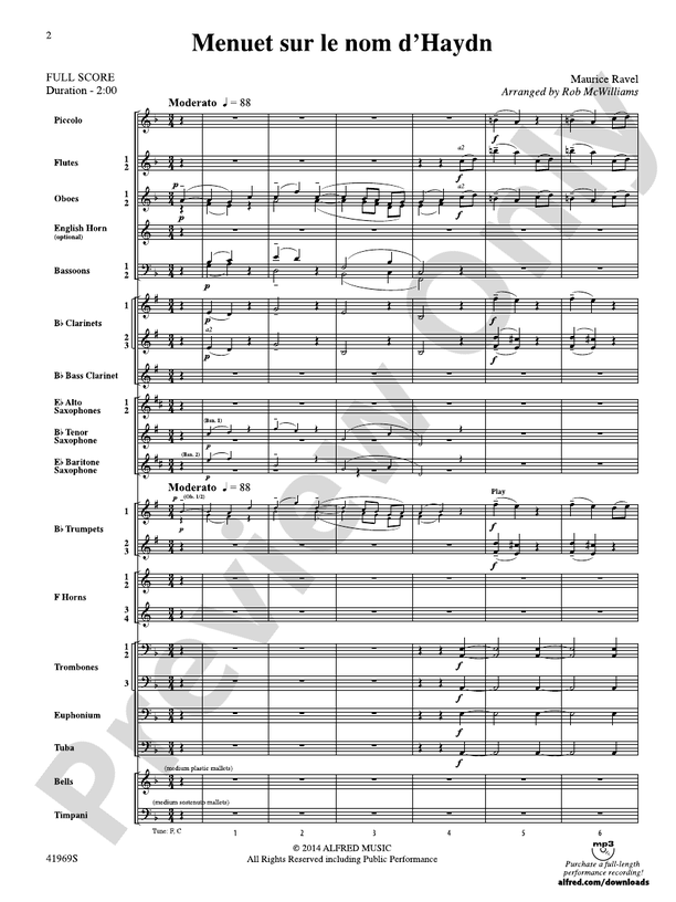 Menuet sur le nom d'Haydn - Concert Band Conductor Score & Parts (Digital Download)