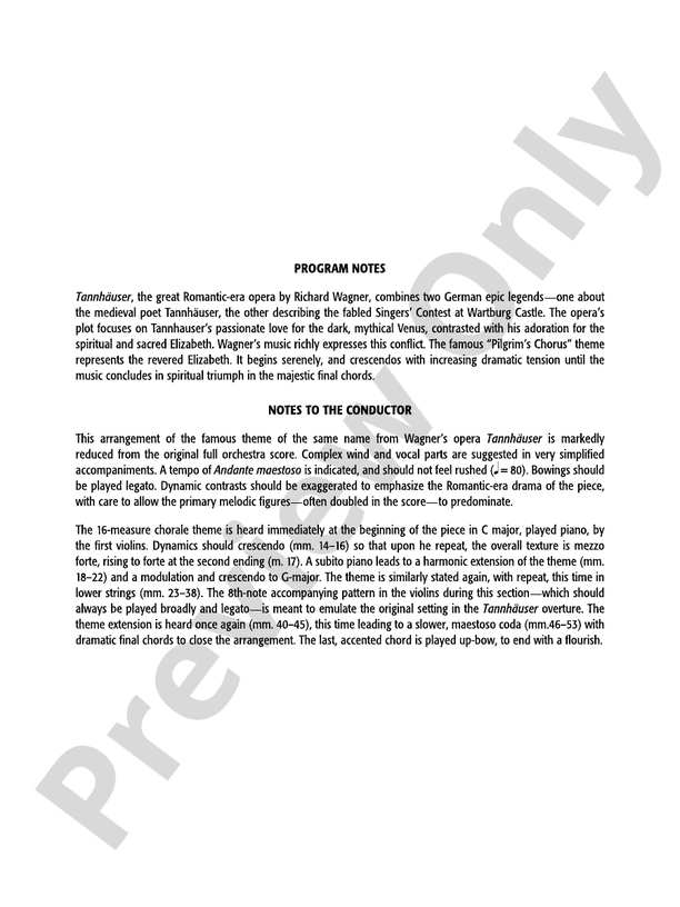 Pilgrim's Chorus (from Tannhäuser) – String Orchestra Conductor Score & Parts (Digital Download)