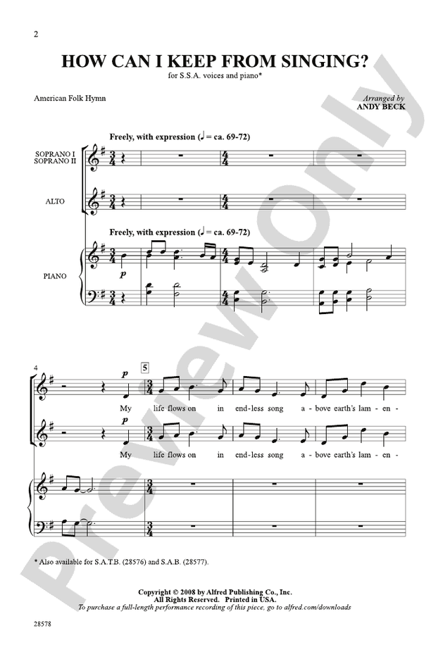 How Can I Keep from Singing? - Arr. Andy Beck – SSA (Digital Download)