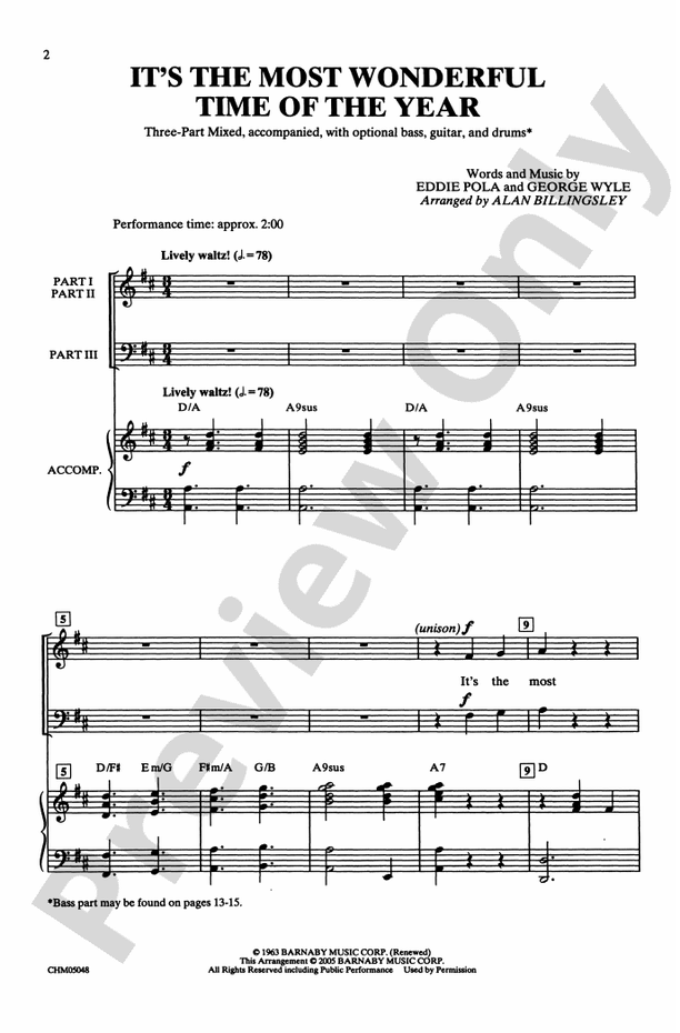 It's the Most Wonderful Time of the Year - Arr. Alan Billingsley – 3-Part Mixed Choral Octavo (Digital Download)