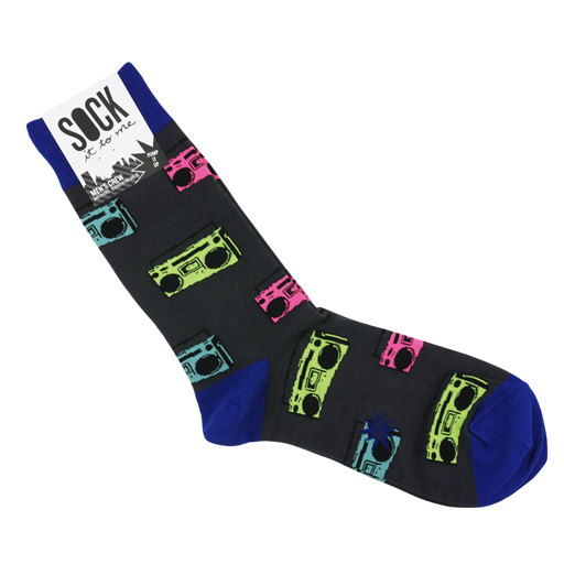 Men's Crew Socks - Black with colourful stereos