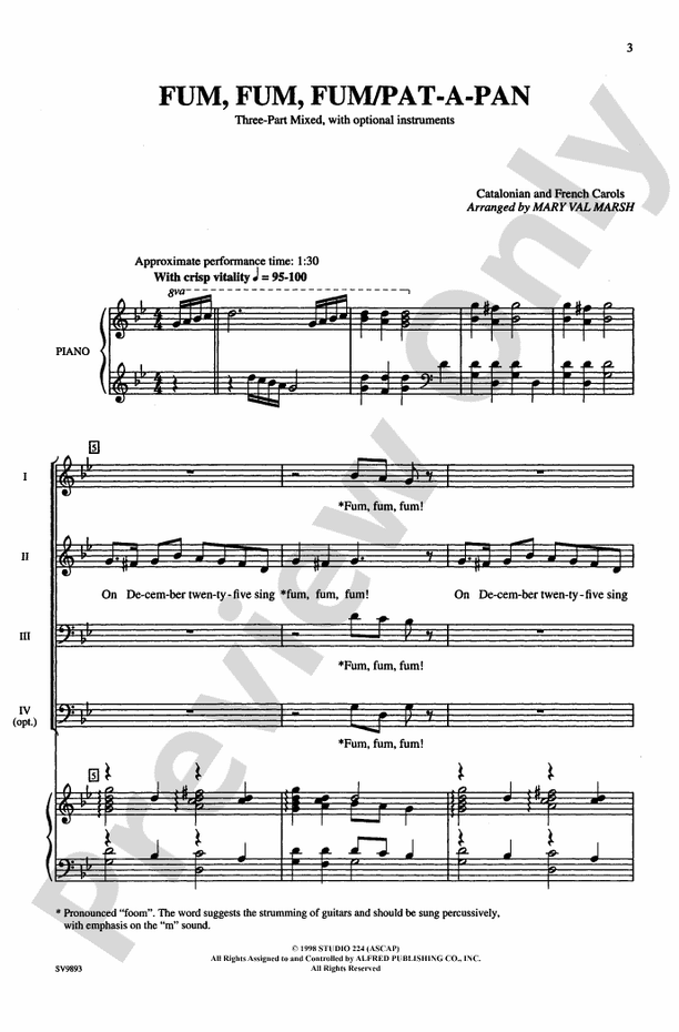 Fum, Fum, Fum / Pat-A-Pan – 3-Part Mixed Choral Octavo (Digital Download)