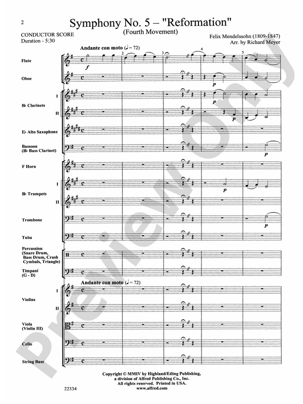 Symphony No. 5 "Reformation" (4th Movement) – Full Orchestra Conductor Score & Parts (Digital Download)