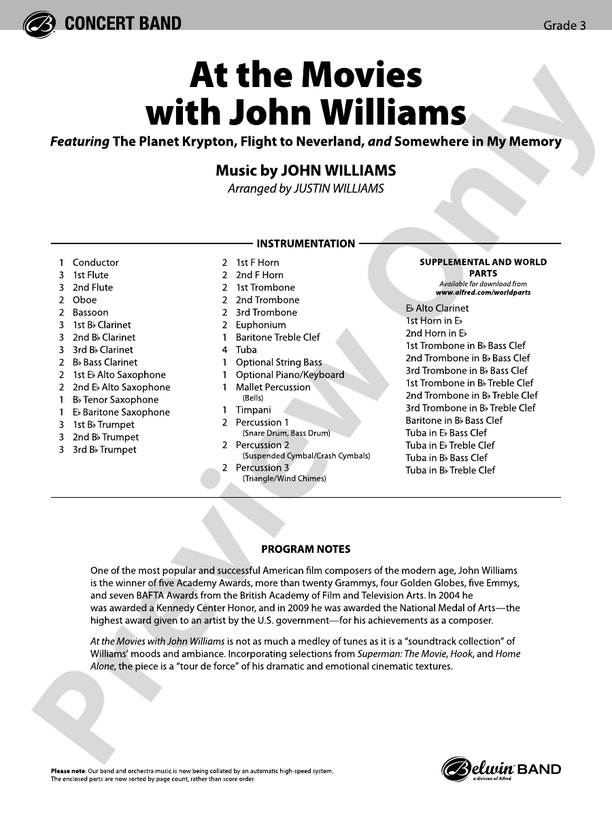 At the Movies with John Williams - Concert Band Conductor Score & Parts (Digital Download)