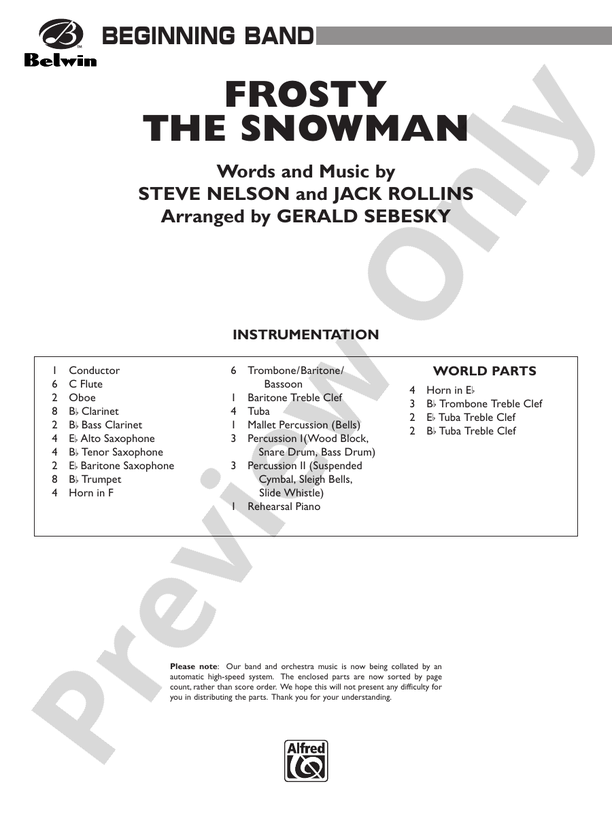 Frosty the Snowman - Concert Band Conductor Score & Parts (Digital Download)