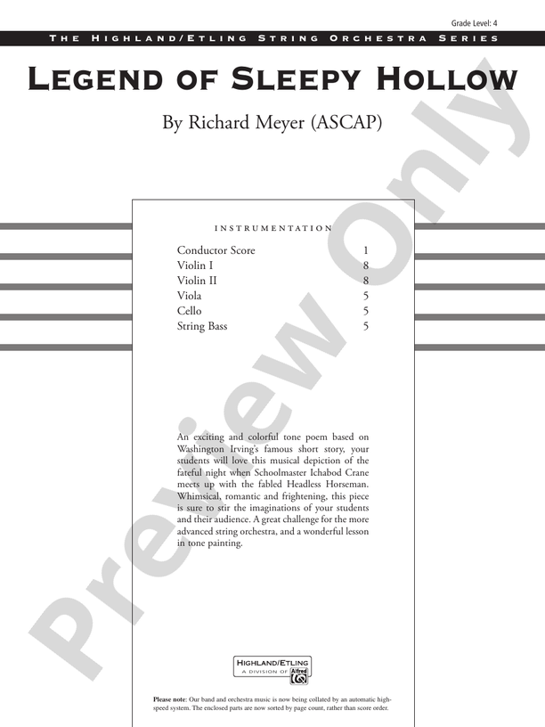 Legend of Sleepy Hollow – String Orchestra Conductor Score & Parts (Digital Download)