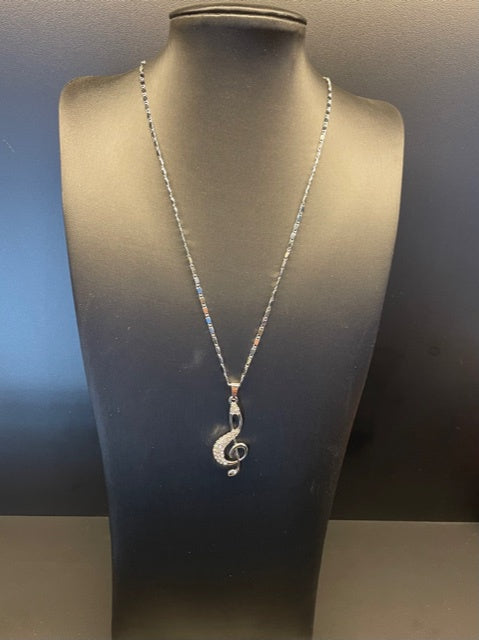 Silver Treble Clef Pendant with Necklace.