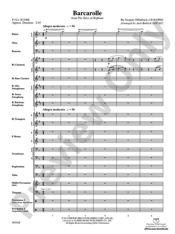 Barcarolle (from The Tales of Hoffman) - Concert Band Conductor Score & Parts (Digital Download)