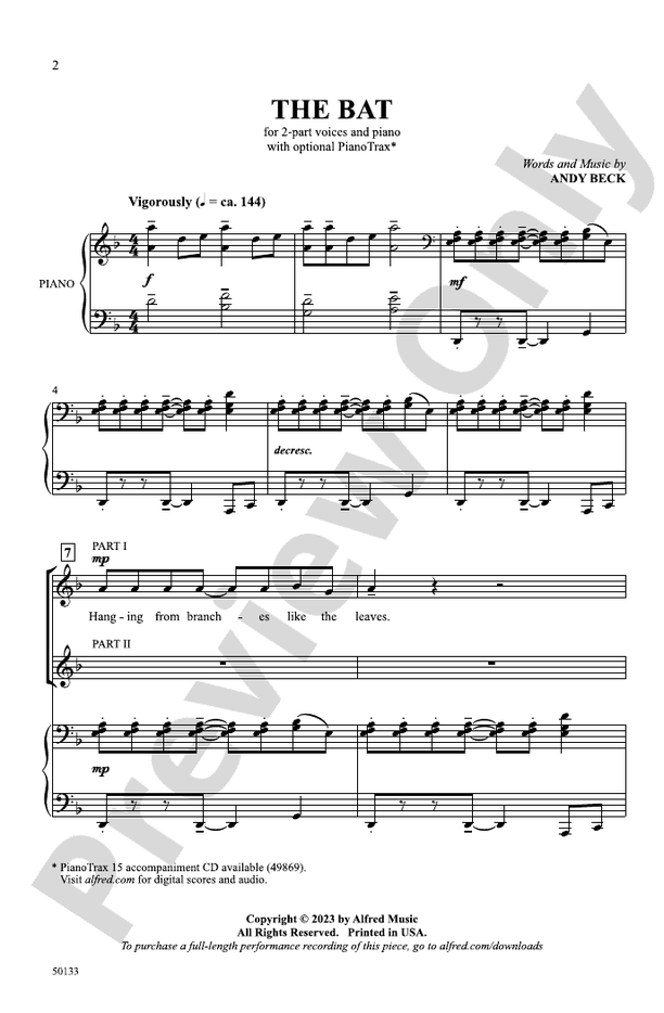 The Bat - 2 Part Treble Choral Octavo (Digital Download)