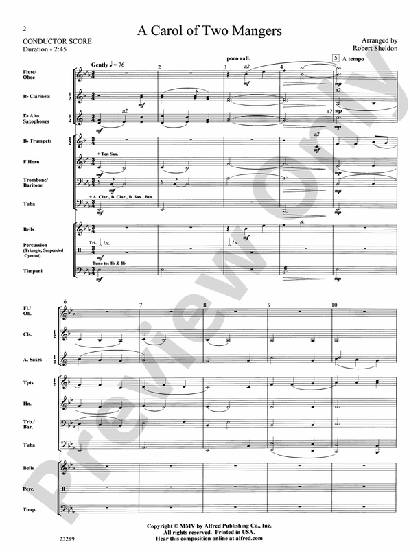 A Carol of Two Mangers - Concert Band Conductor Score & Parts (Digital Download)