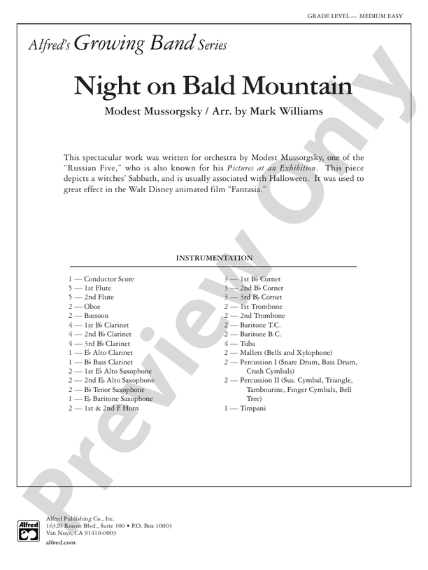 Night on Bald Mountain (Arr. Mark Williams) - Concert Band Conductor Score & Parts (Digital Download)