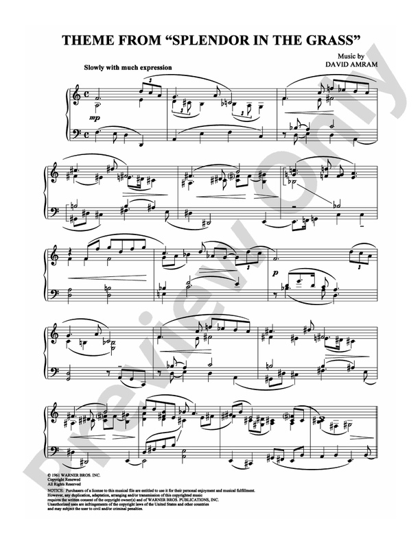 Splendor in the Grass  (Main Theme) - Piano (Digital Download)