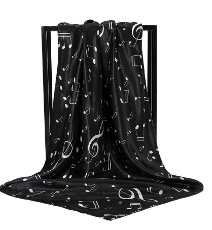 Scarf Black with White Notes and Clefs