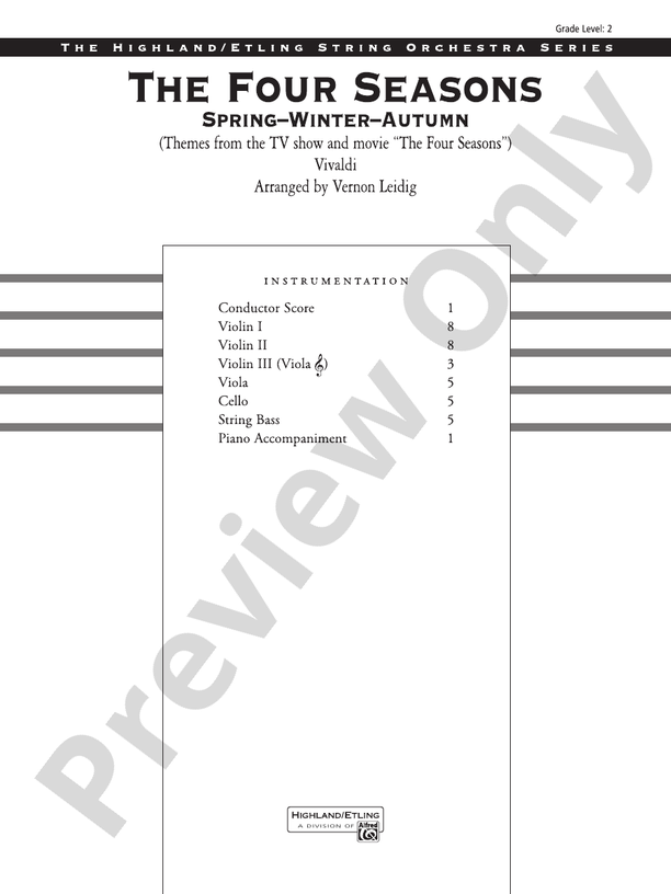 The Four Seasons (Spring, Winter, Autumn) – String Orchestra Conductor Score & Parts (Digital Download)