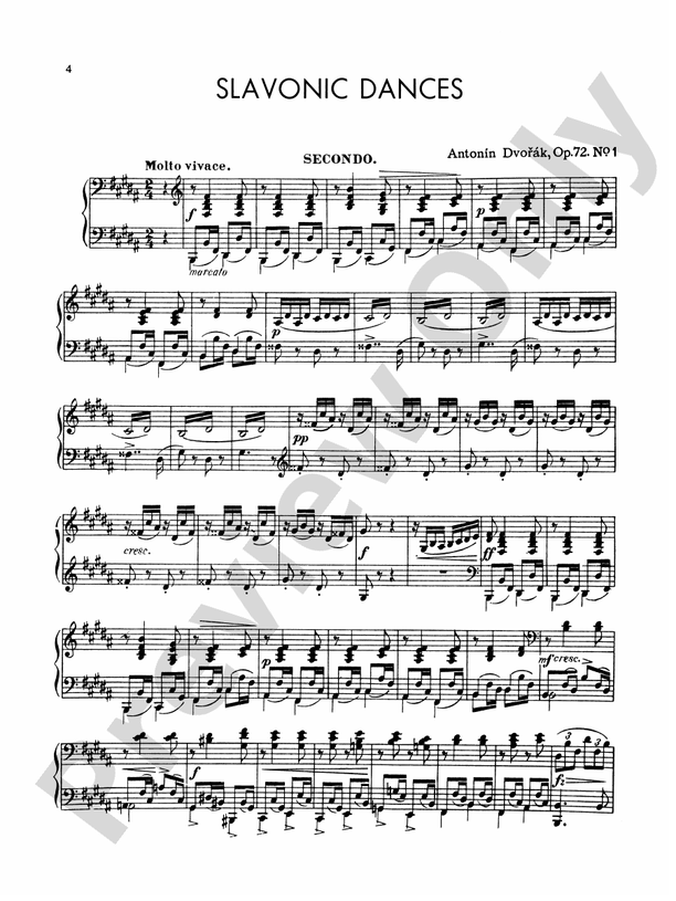 Dvorak - Slavonic Dances, Op. 72 - 1 Piano, 4 Hands (Digital Download)