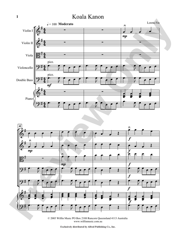 Koala Kanon - Loreta Fin – String Orchestra Conductor Score & Parts (Digital Download)